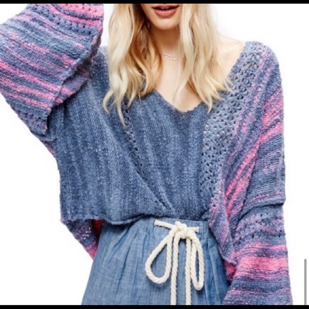 Free people Blue Pink and Purple knit Sweater